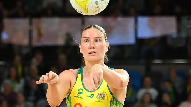 HOBART, AUSTRALIA - OCTOBER 29: Courtney Bruce of Australia in action during game two of the international Test Match series between Australia Diamonds and South Africa Proteas at MyState Bank Arena on October 29, 2023 in Hobart, Australia. (Photo by Albert Perez/Getty Images)