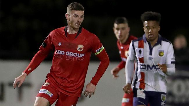 Hume City captain Harry Monoghan in action against Central Coast Mariners in the FFA Cup.