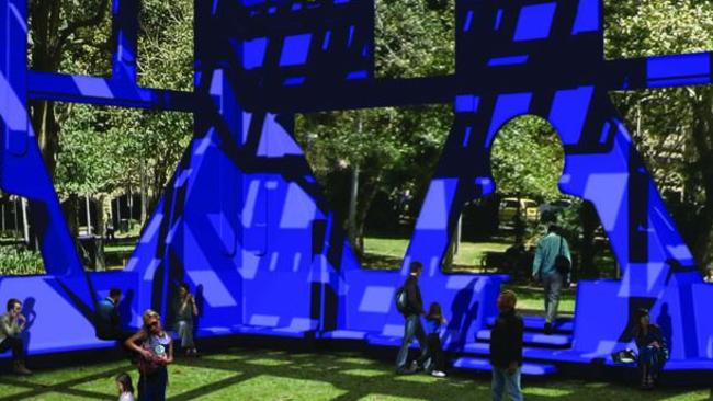 An artist’s impression of the Pavilion, a huge “milk crate” which was originally slated for Belmore Park.