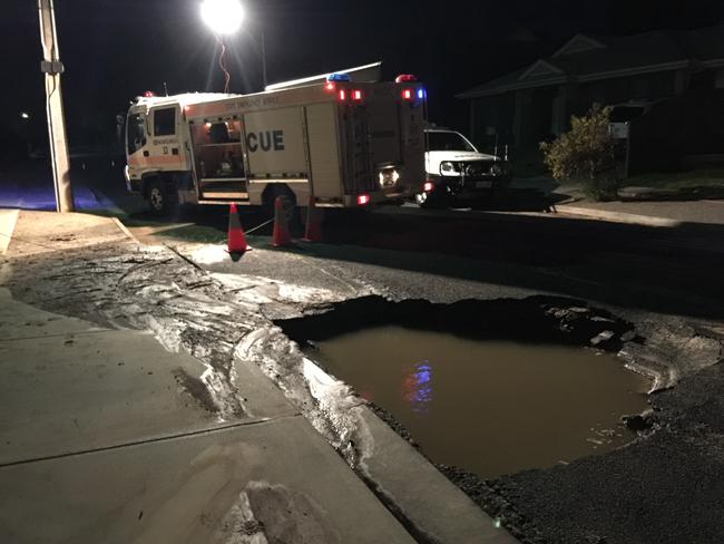 The burst water main early this morning at Seacombe Gardens. Picture: Nithin Mathai