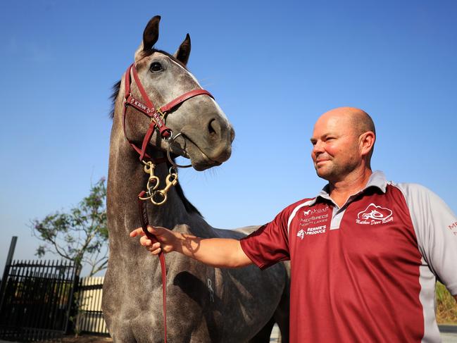 Murwillumbah Horse trainer Matthew Dunn with filly Lady Banff. Picture: Scott Powick