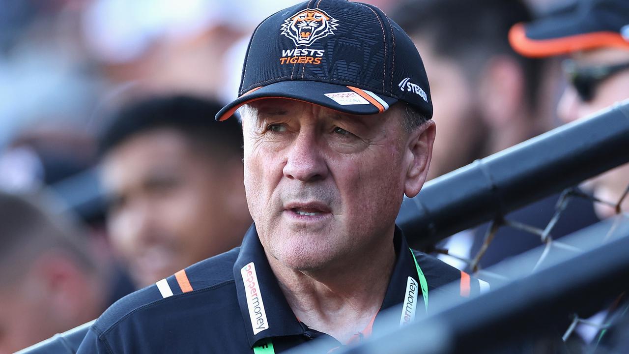 SYDNEY, AUSTRALIA - MARCH 05: Tigers coach Tim Sheens looks on ahead of the round one NRL match between the Wests Tigers and the Gold Coast Titans at Leichhardt Oval on March 05, 2023 in Sydney, Australia. (Photo by Cameron Spencer/Getty Images)