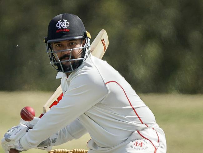 Sub-District cricket, Elsternwick v Moorabbin. Calvin Walker bowling for Moorabbin. Picture: Valeriu Campan