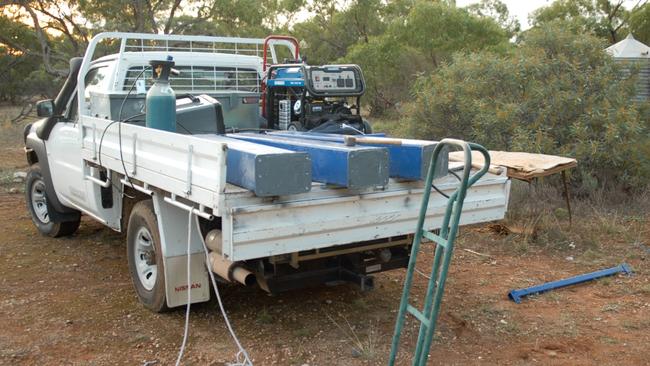 Drugs were hidden inside the welded aircraft stands on the ute at Bowhill. Picture: Australian Federal Police