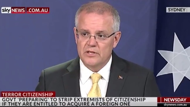 Scott Morrison outlines new legislation about removing citizenship from people convicted of terrorism (SKY)