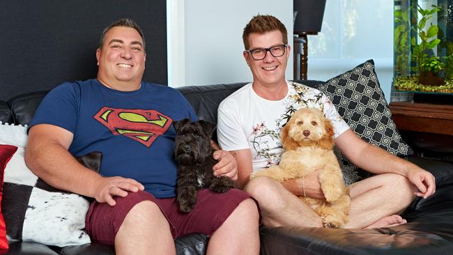 Gogglebox season five returns with Wayne and Tom and their new puppy Brandy. Picture: Channel 10