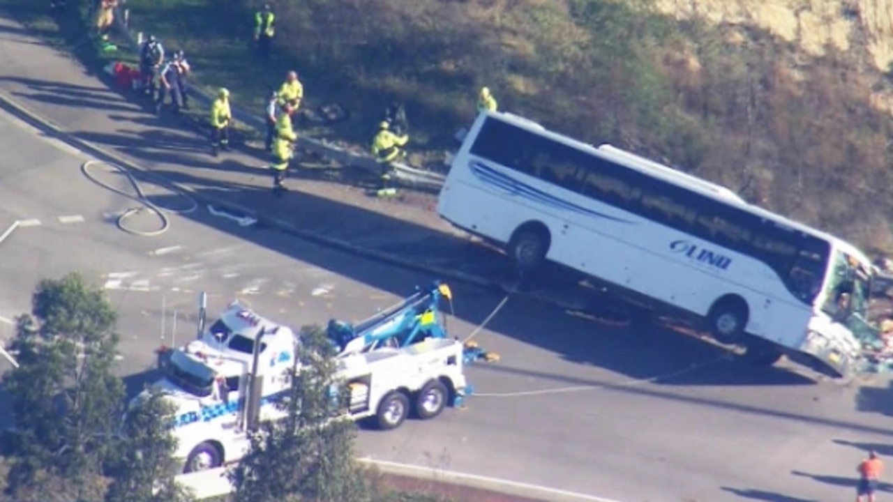 Bus driver Brett Andrew Button, 58, is facing court after allegedly crashing into a guardrail and killing 10 passengers coming home from a wedding. Picture: 9 News