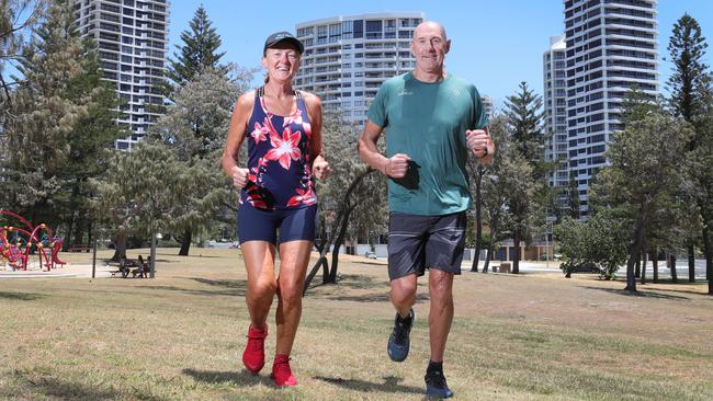 Main Beach runners Fay Morgan and Peter Moore are excited that the Main Beach parkrun is back in business after being closed since the start of the COVID pandemic. Picture Glenn Hampson