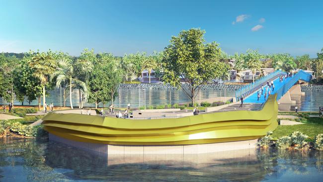 An artist’s impression of the Chevron Island Green Bridge and its 40 million mornings feature.