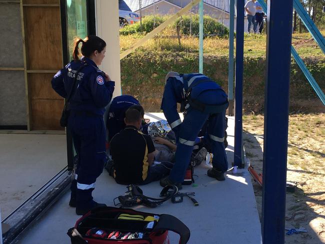 A tradie has been flown to Westmead Hospital after falling three metres onto concrete at a construction site in Glenorie. Picture: CareFlight.