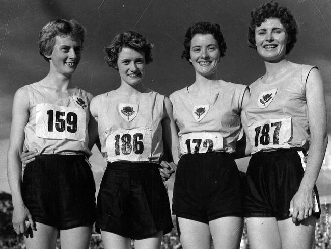 The Australian women's relay team at the 1956 Olympics (from left) Betty Cuthbert, Fleur Meller, Nancy Fogarty and Marlene Mathews.