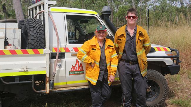 Ms Platell and young Bushfires NT volunteer Tom. Picture: Thomas McLean