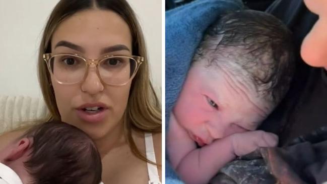 A young Perth family were en route to the hospital when their baby girl was born in the front seat of their car.