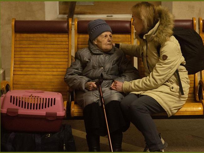 An elderly woman waiting to board an evacuation train in Kherson this week. Picture: CHRIS MCGRATH/GETTY IMAGES/The Times