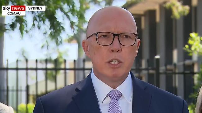 Peter Dutton at a press conference in Sydney on Tuesday. Picture: Sky News.