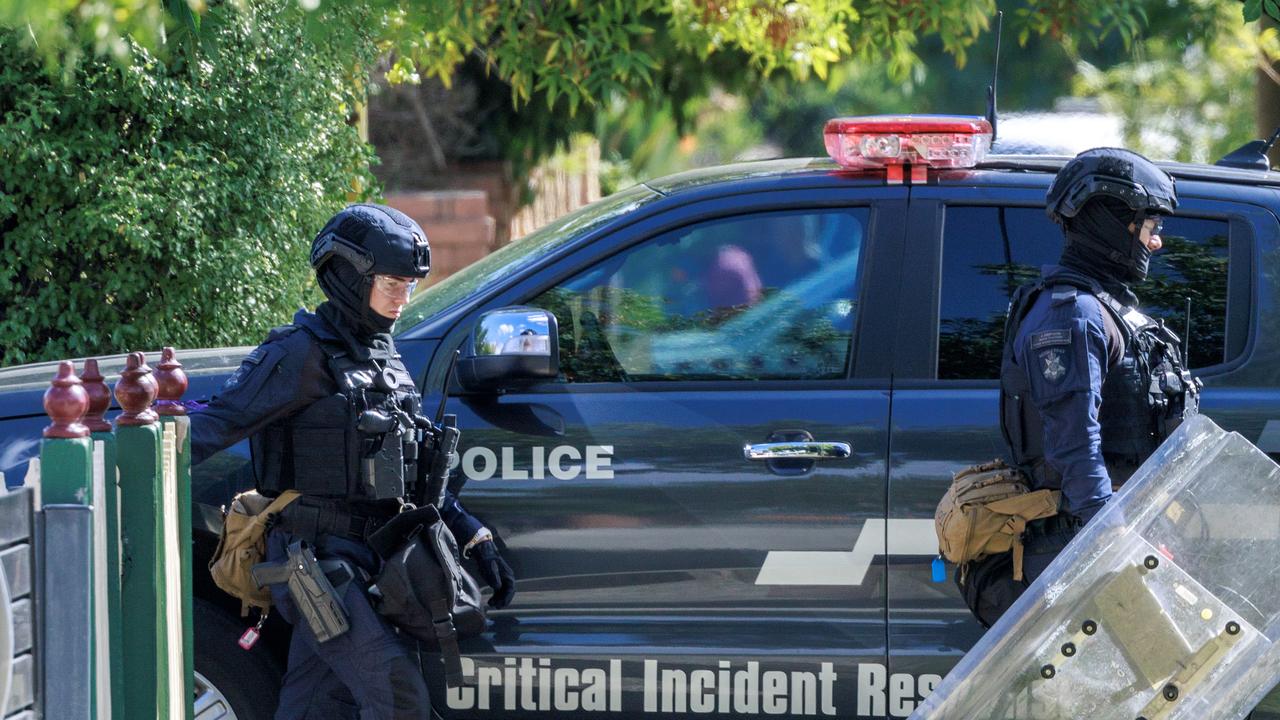 Police in riot gear carry shields. Picture: NCA NewsWire / David Geraghty