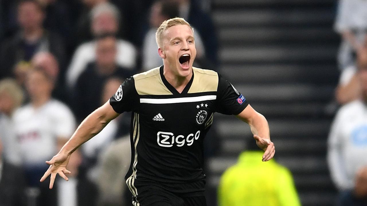 Donny van de Beek of Ajax celebrates as he scores his team's first goal