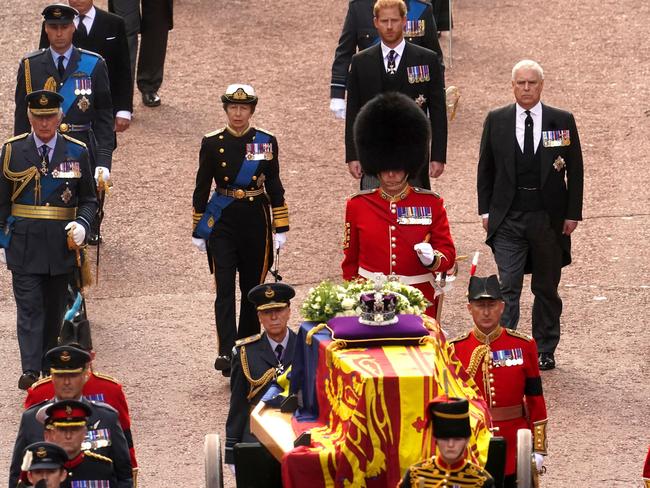 Members of the royal family following the Queen’s coffin to Westminster Hall. Picture: Victoria Jones / POOL / AFP