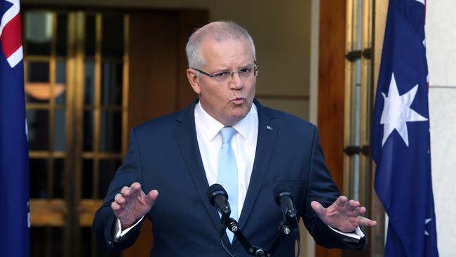 Scott Morrison announces the election at Parliament House in Canberra. Picture:Gary Ramage