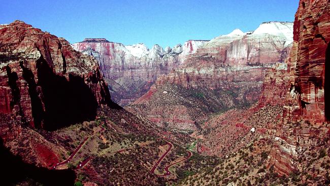 The road winds its way down the rust-red valleys of Zion National Park in Utah. Picture: Brian Johnston.