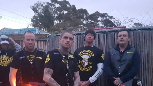 Sharon Ann Stott used two members of the Satudarah bikie gang, Dean Reid (centre) and David Evans (right) as hired muscle in a home invasion. Picture: Facebook/Supplied