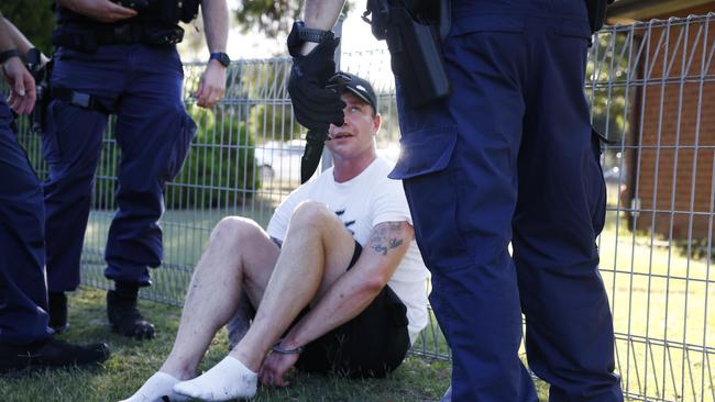 SUNDAY TELEGRAPH 13TH MARCH 2025Pictured are police with a seized knife from a man in the Whalan area.The Sunday Telegraph got an exclusive ride along with NSW Police as they continue Operation Kella , targeting postcode gangs and knife crime in Sydney's west.Picture: Richard Dobson