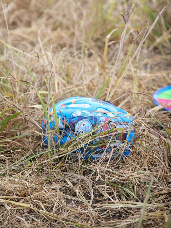 A child’s cycling helmet was thrown from the vehicle upon collision.