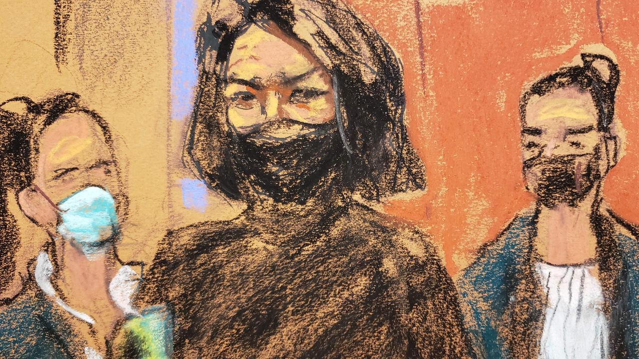 This courtroom sketch shows Ghislaine Maxwell (C) entering court. Picture: Jane Rosenberg / AFP
