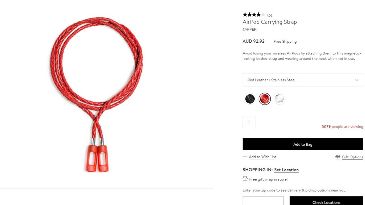 Social media users were shocked by the "strap" being sold for wireless AirPods. Picture: Nordstrom