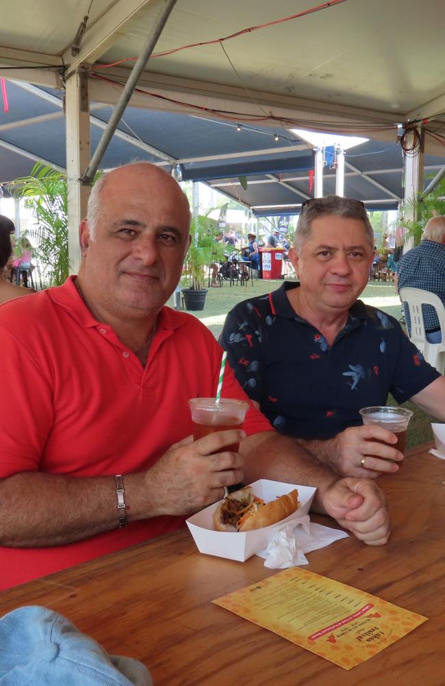 Michael Petrelis and Leo Cleanthous at the 2023 Darwin International Laksa Festival finale. Picture: Annabel Bowles