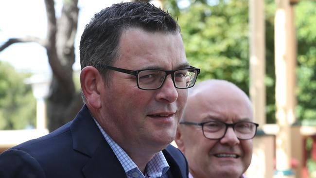 Victorian Premier Daniel Andrews and the Bushfire Recovery Victoria Chair Ken Lay speak to the media during a press conference in Melbourne, Monday, January 27. 2020. The premier has announced more tax relief for fire affected communities. (AAP Image/David Crosling) NO ARCHIVING