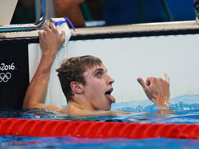 Santo Condorelli of Canada after winning his 100m freestyle heats at the Rio 2016 Olympic Games. Picture. Phil Hillyard