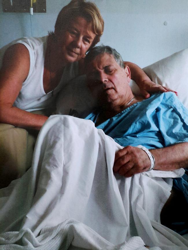 Barb and Bob Spriggs, who has since died. Bob was given 10 times the amount of his prescribed medication and left with unexplained bruises. Picture: Kelly Barnes/The Australian.