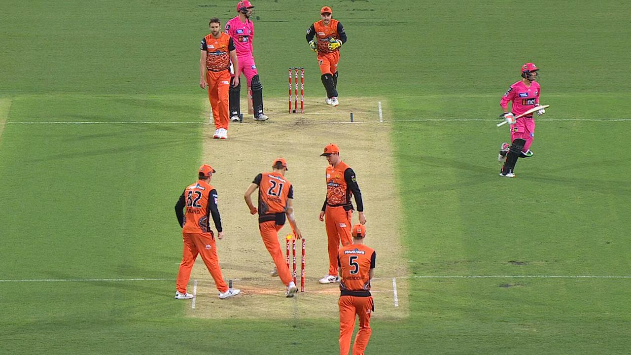 Josh Philippe is run out by the Scorchers.