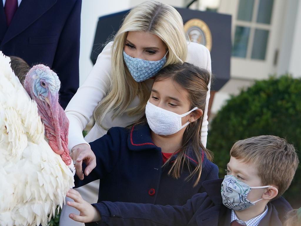 Ivanka and her daughter with ‘Corn’ the Thanksgiving turkey. Picture: Mandel Ngan/AFP