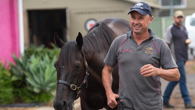 Coffs Harbour trainer Brett Dodson, pictured with four-year-old gelding Galway, is chasing an important win on his home track today. Photo: Trevor Veale