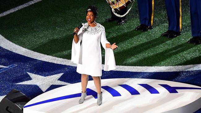 Gladys Knight sings the US national anthem prior to Super Bowl in February. Picture: Getty Images