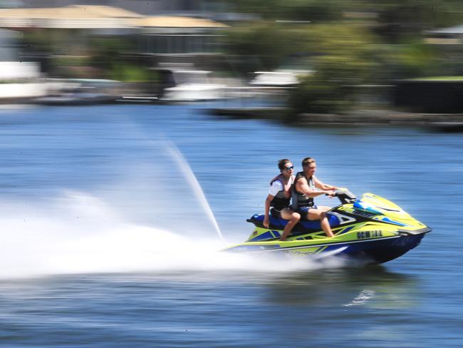 Boats and Jet skiers were out aplenty on the Gold Coast canals all Celebrating Australia Day Photo: Scott Powick