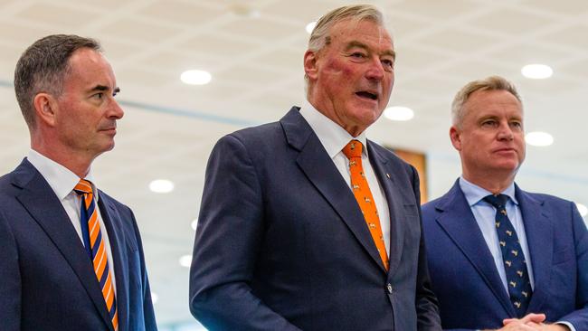 L-R Hobart Airport chief executive, Norris Carter. Rex Airlines Deputy Chairman, John Sharp and Tasmanian Premier, Jeremy Rockliff at the Launch of new flights from Melbourne to Hobart. Picture: Linda Higginson