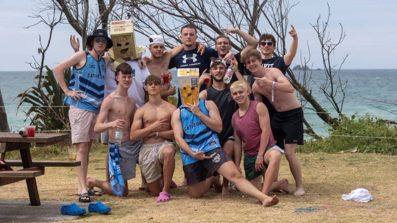 Side note for schoolchildren: a cardboard beer carton with eye-holes cut in it counts as a hat. Picture: News.com.au