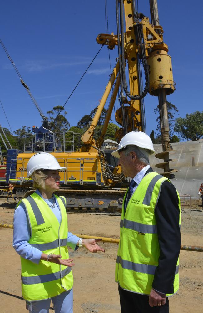 Discussing the progress on the new $1.3 billion Toowoomba Hospital at Baillie Henderson campus the are (from left) Health Service Chief Executive, Annette Scott PSM and Board Chair, Dr Dennis Campbell.