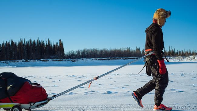 South Aussie dad Aaron Crook has won the 660-km ultra marathon in the Arctic . Picture: Aaron Crook