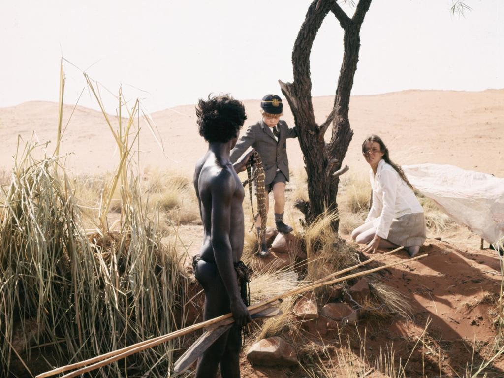 Jenny Agutter, David Gulpilil, and Luc Roeg in a scene from his breakout 1970 movie, Walkabout. Picture: Twentieth Century Fox