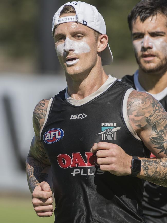 Hartlett during Port Adelaide’s preseason at Alberton Oval. Picture Simon Cross