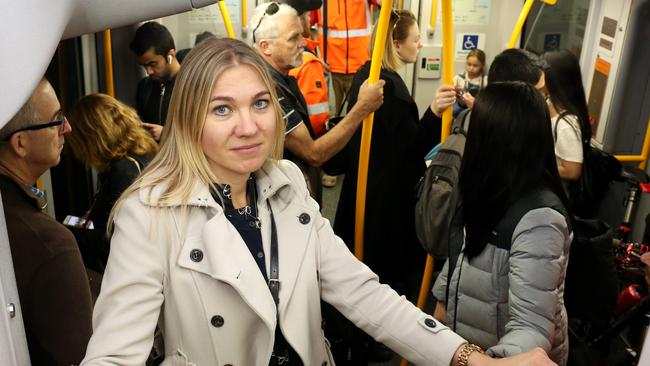 Milla Palacio at Wynyard Station yesterday during her daily commute across Sydney. Picture: James Croucher