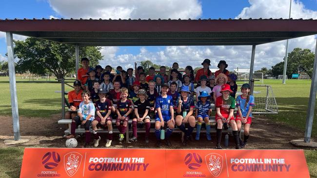 Young Townsville players participating in the first edition of the Football Queensland and Brisbane Roar FC Holiday Clinics.