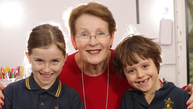 Ms Meren with Elwood Primary Year 2 students Saffron and Baxter. Picture: Norm Oorloff