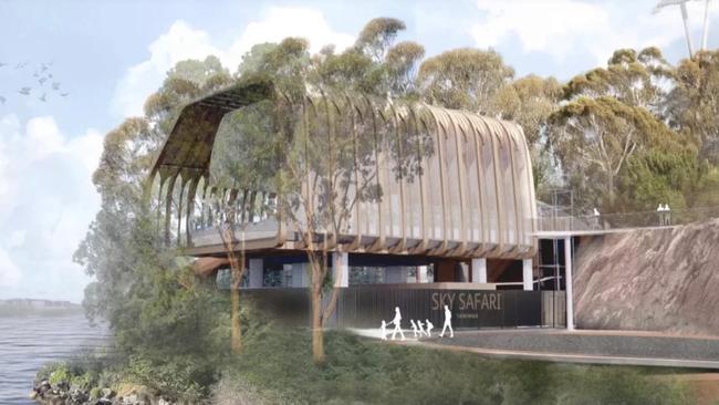 An artist's impression of the revised plan for the new cable car station at the lower entrance to Taronga Park Zoo, near the wharf. Picture: Supplied.