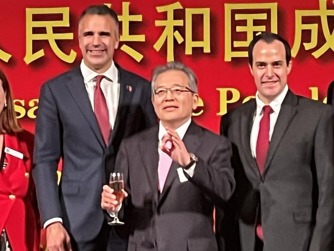 Rebekha Sharkie , Premier Peter Malinauskas , Adelaide consul-general Li Dong and Opposition Leader Vincent Tarzia . Picture: Paul Starick