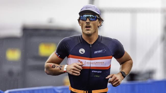 Triathlete Tom Franks in the running section of the Ironman 70.3 Tasmania in Hobart on Sunday 4th February. Picture: Linda Higginson
